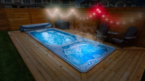 swim spa with hot tub and lights