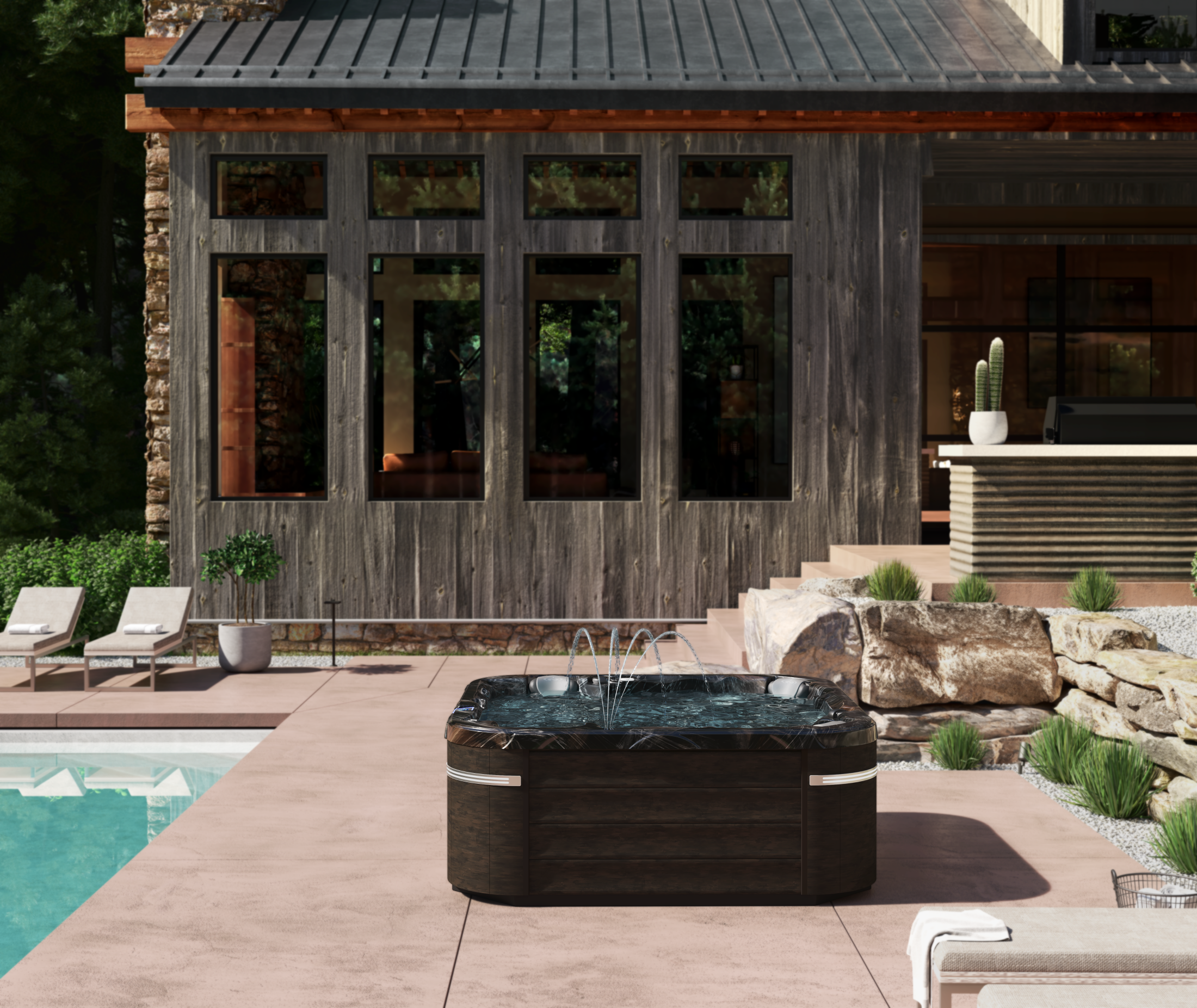 Outdoor spa in day light